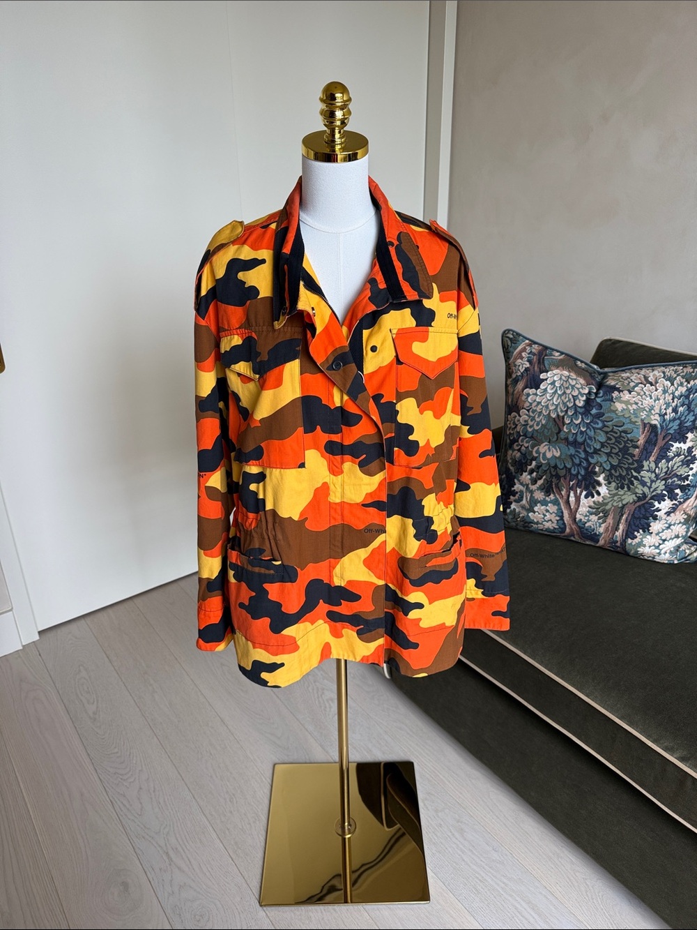 Off-White 2019 Camouflage Jacket Size 38 Orange, Yellow, Brown & Black Coat